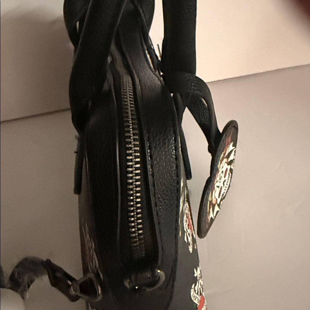 NWT Ed Hardy Love Kills Slowly Heart Skull Bones 13 Handbag Purse Black Red - Picture 6 of 9